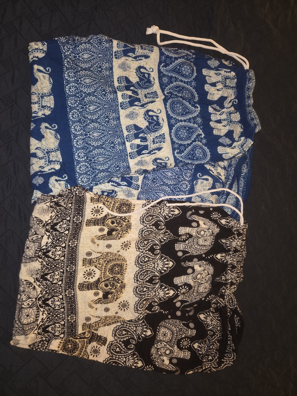 Boho Elephant Print Drawstring Pants - Blue & Black
